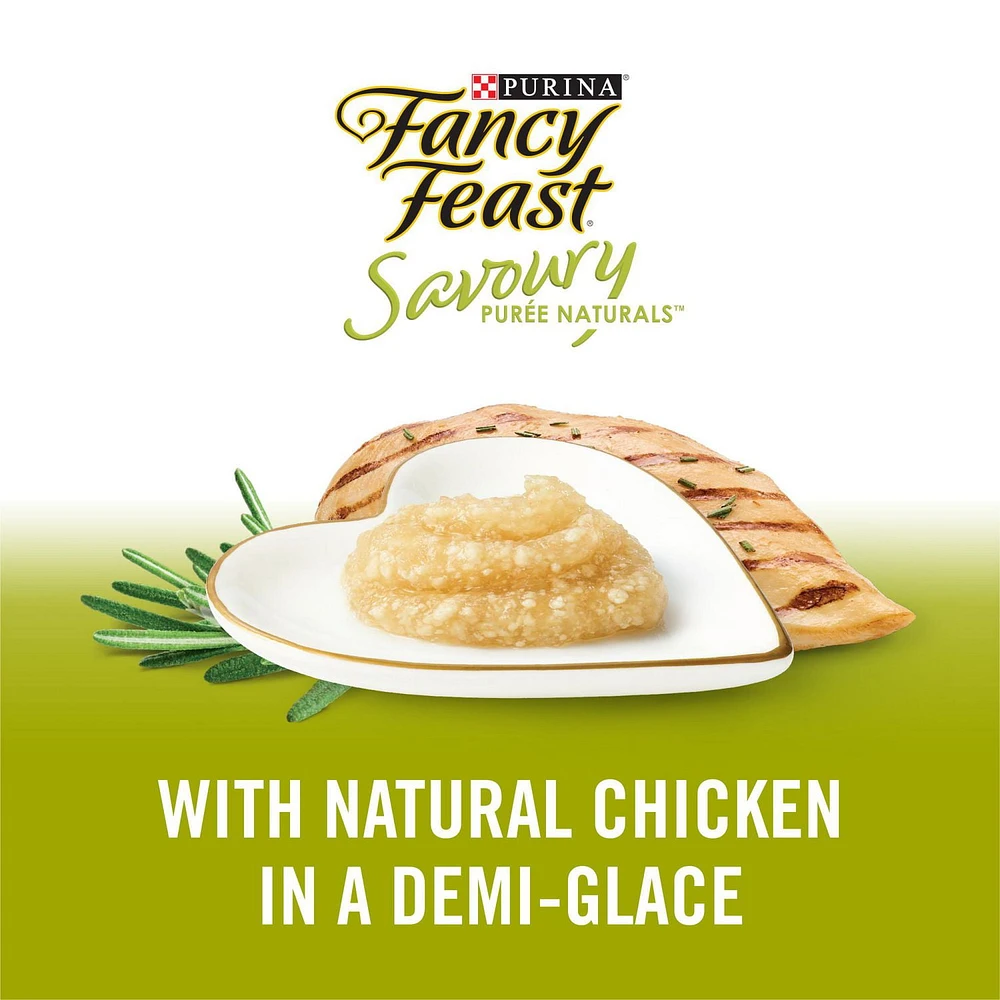 Fancy Feast Savoury Purée Naturals avec Poulet Naturel dans une Sauce Demi-Glace, Gâteries pour Chats 40 g 40g