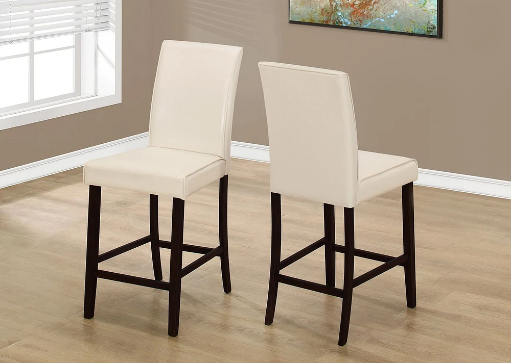 Monarch Specialties Dining Chair, Set Of 2, Counter Height, Upholstered, Kitchen, Dining Room, Pu Leather Look, Wood Legs, Beige, Brown, Transitional