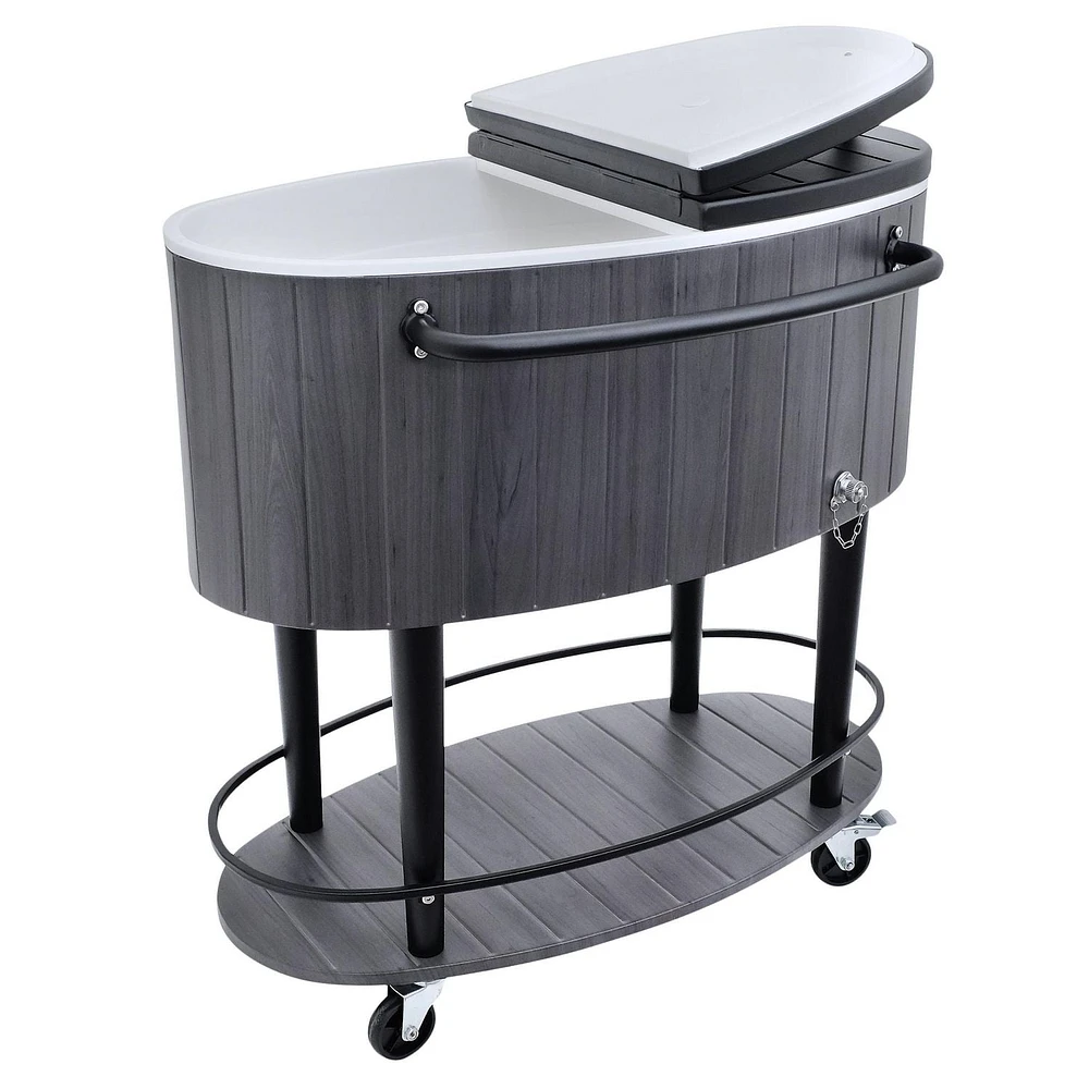 Permasteel - 80QT Oval Patio Cooler w/Wood Grain - GRAY