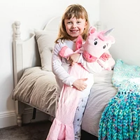 Potwells - Kids Long Hot Water Bottle - Ursula Unicorn - Machine Washable Fleece Cover - Keeps Warm for 6 to 8 Hours - Soothing