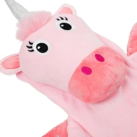 Potwells - Kids Long Hot Water Bottle - Ursula Unicorn - Machine Washable Fleece Cover - Keeps Warm for 6 to 8 Hours - Soothing