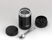 Thermos Vacuum Insulated Stainless Steel 16 Oz Food Jar with Folding Spoon, 16 Oz,  Black Jar