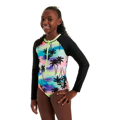 Maillot de bain anti-UV 1 pièce à manches longues Justice pour filles Tailles TP–TG