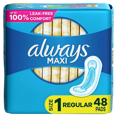 Serviettes Always Maxi, degré d’absorption régulier, sans ailes, taille 1, non parfumées