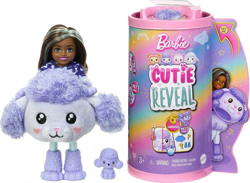 Barbie Cutie Reveal Cozy Cute Tees Series Chelsea Doll & Accessories, Plush Poodle, Brunette Small Doll