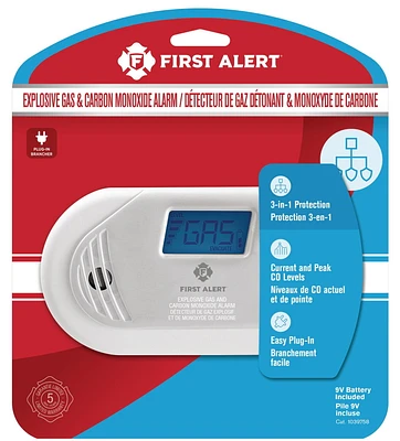 First Alert Combination Explosive Gas and Carbon Monoxide Alarm with Backlit Digital Display, GCO16NA, GCO16NA