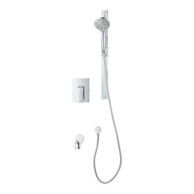 The akuaplus® - pressure balance valve faucet 1/2 in. PEX with adjustable post,  magnetic hand shower holder and a 10 settings hand shower and spout