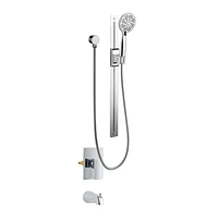 The akuaplus® - pressure balance valve faucet 1/2 in. PEX with adjustable post,  magnetic hand shower holder and a 10 settings hand shower and spout