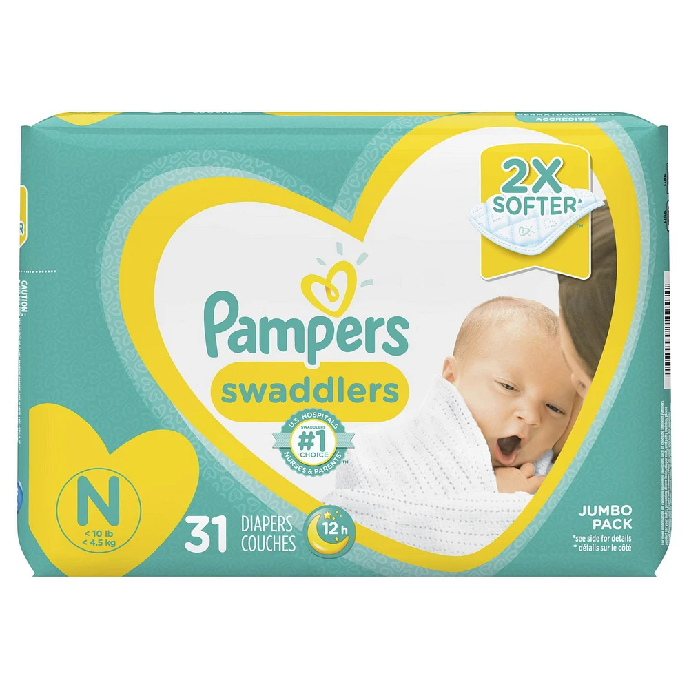 Pampers Swaddlers Diapers, Jumbo Pack, Sizes P-S, N, 1, 2, 3, 4, 5, and 6