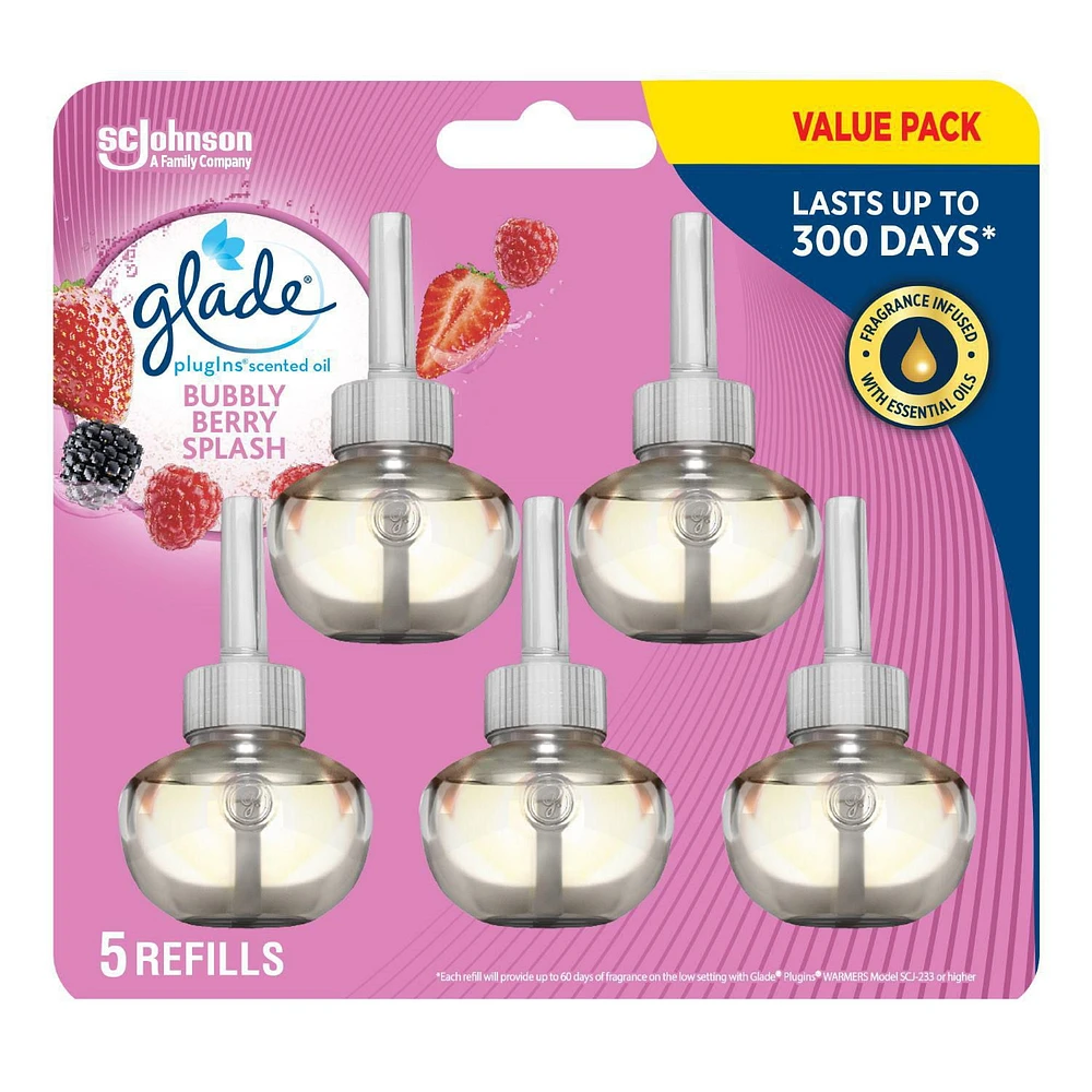 Glade Plugins® Air Freshener Oil Refill, Bubbly Berry Splash, 5 Refills