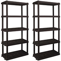 Hyper Tough 74"H x 18"D x 36"W 5 Shelf Plastic Garage Shelves, Pack of 2 Storage Shelving Unit, Black-750 Lbs Capacity