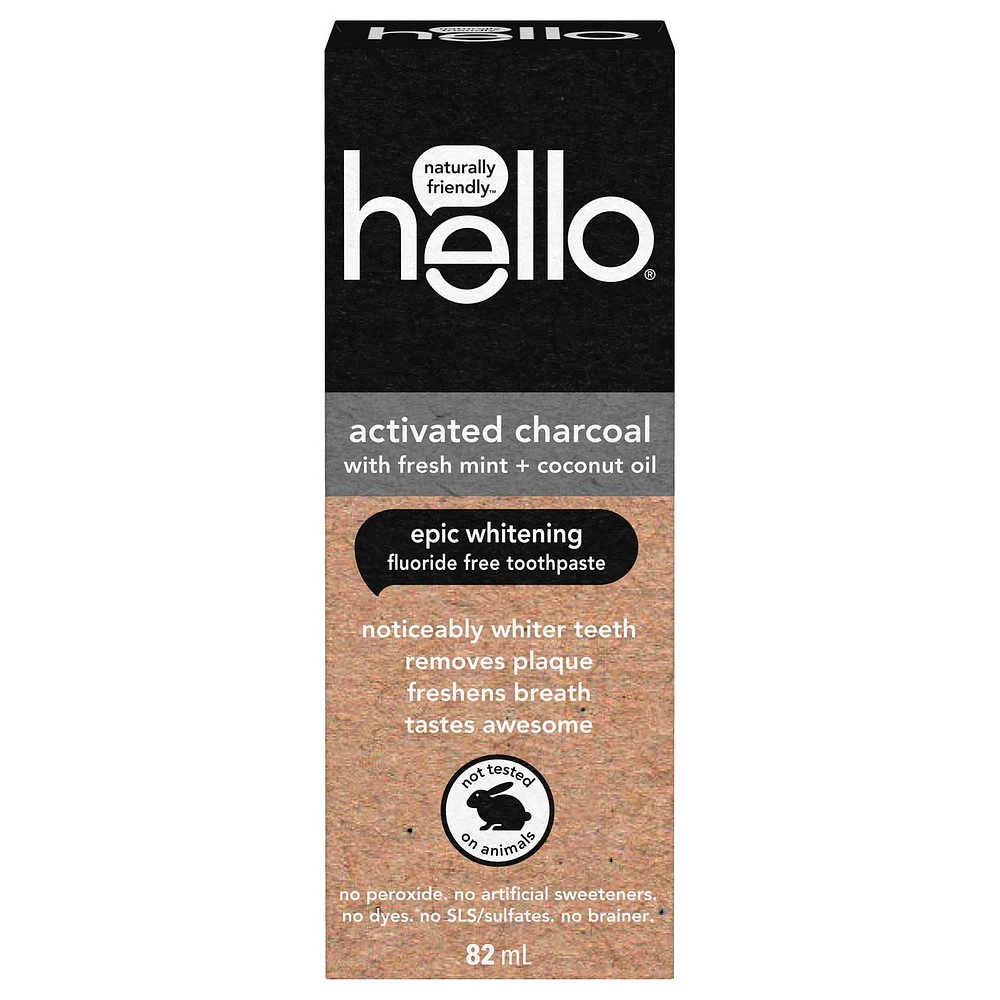 Hello Activated Charcoal Fluoride Free Toothpaste - 82 mL, Hello Charcoal Toothpaste