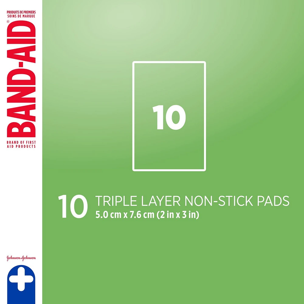 Compresses non adhérentes moyennes de marque BAND-AID® SANS DOULEUR®, 5 cm par 7,6 cm 10 unités