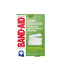 Compresses non adhérentes moyennes de marque BAND-AID® SANS DOULEUR®, 5 cm par 7,6 cm 10 unités
