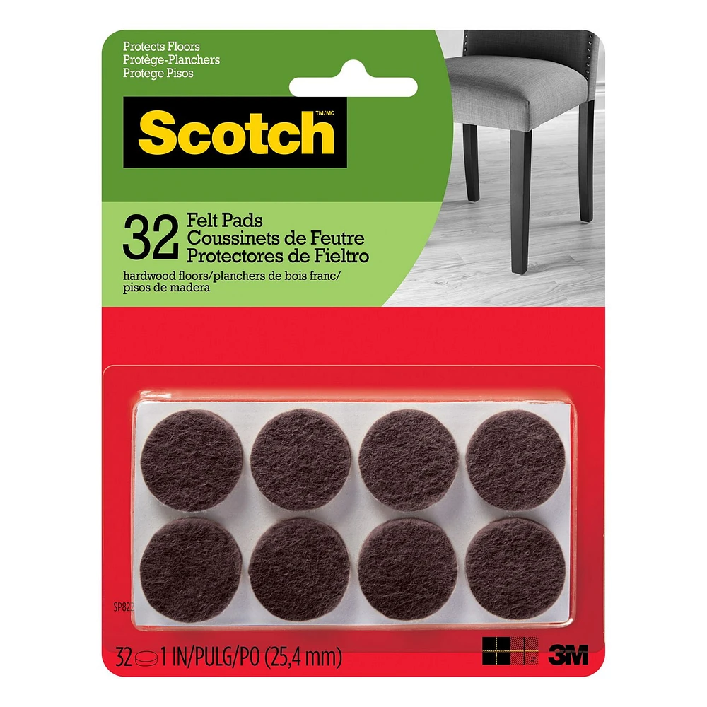 Scotch™ Round Felt Pads SP822-NA, Brown, 1 in (2.54 cm), 32/Pack