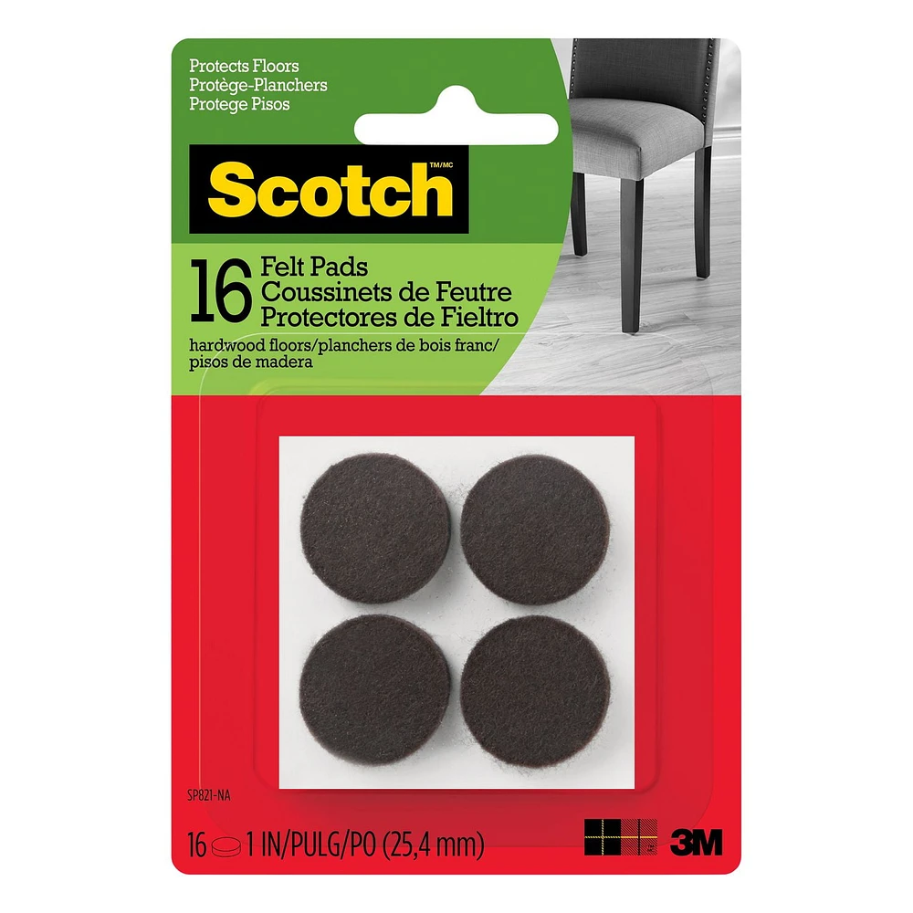 Scotch® Round Felt Pads, SP821-NA, brown, 1 in (2.54 cm), 16 per pack