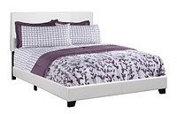 Monarch Specialties Bed, Queen Size, Platform, Bedroom, Frame, Upholstered, Pu Leather Look, Wood Legs, White, Transitional