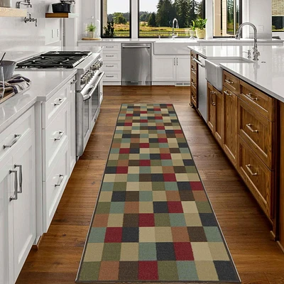 Ottomanson Ottohome Collection Non-Slip Rubberback Checkered Design Indoor Area Runner Rug