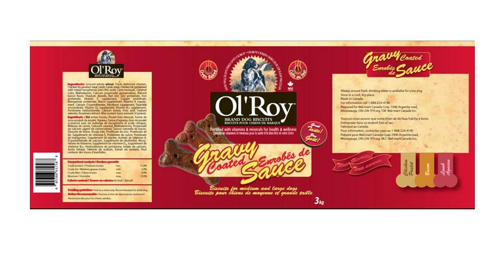 Ol'Roy Gravy Coated Biscuits for Medium And Large Dogs, dog biscuits, 3kg