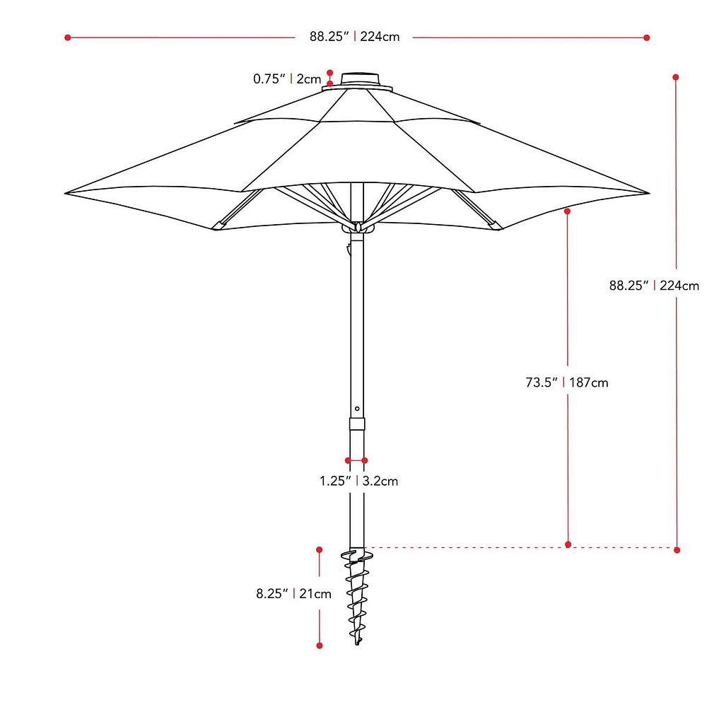 CorLiving Parasol de plage portable de 7,5 pieds avec ancre de sable/saleté et sac de voyage – Parasol compact pour parasol, terrasse et pique-nique, solution de parasol d'été