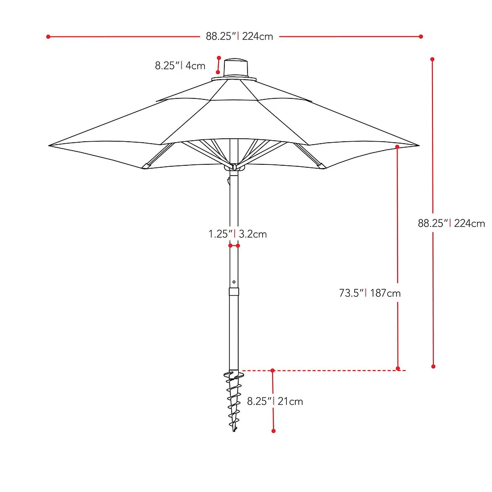 CorLiving Parasol de plage portable de 7,5 pieds avec ancre de sable/saleté et sac de voyage – Parasol compact pour parasol, terrasse et pique-nique, solution de parasol d'été
