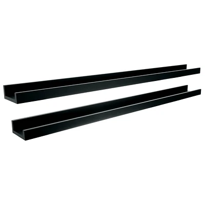 Kiera Grace Set of Two Edge Simple & Classic Decorative Engineered Wood Floating Wall-Mounted Picture Frame Shelves For Home, Room, & Office, 44"L x 4"W x 2"H, Black