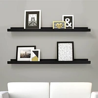 Kiera Grace Set of Two Edge Simple & Classic Decorative Engineered Wood Floating Wall-Mounted Picture Frame Shelves For Home, Room, & Office, 44"L x 4"W x 2"H, Black