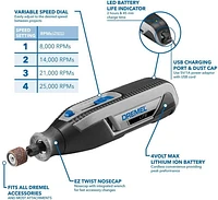 Dremel 7760-N/10W Lite Lithium Ion Cordless Rotary Tool with 10 Accessories USB Charged