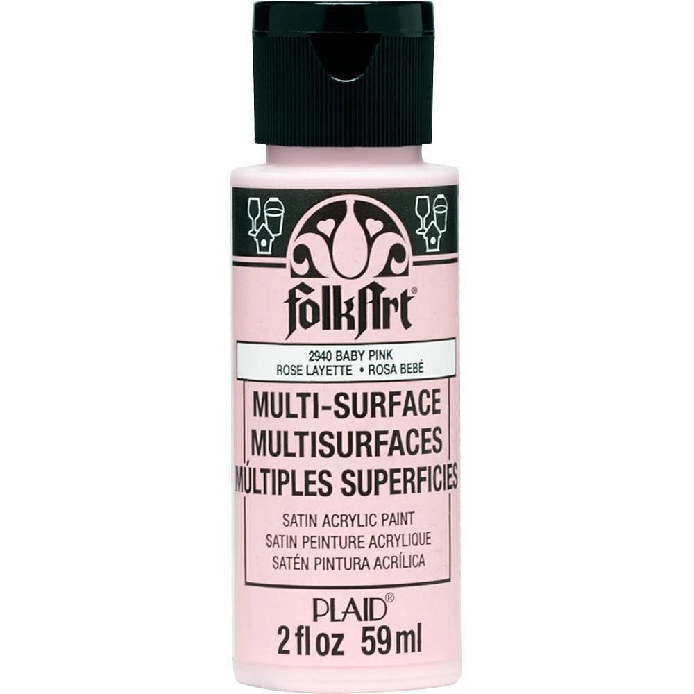 FolkArt Multi-Surface Satin Acrylic Paint, 2 oz., Baby Pink, FolkArt Multi-Surface Paint