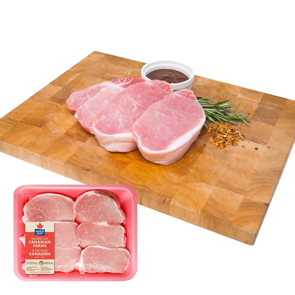 Maple Leaf Fresh Boneless Pork Chops Center and Rib End Combo Pack, 6 pieces, 0.70 - 1.10 kg