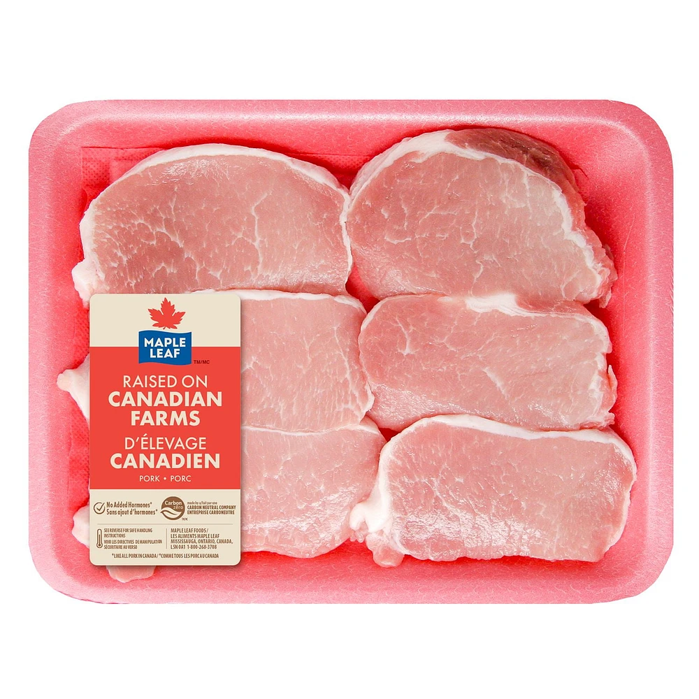 Maple Leaf Fresh Boneless Pork Chops Center and Rib End Combo Pack, 6 pieces, 0.70 - 1.10 kg