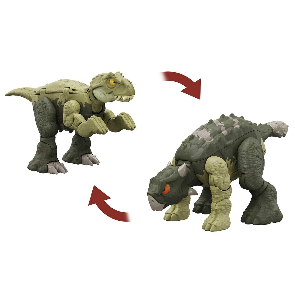 Jurassic World Dinosaur to Dinosaur Transforming Toy, Double Danger Tyrannosaurus Rex & Ankylosaurus