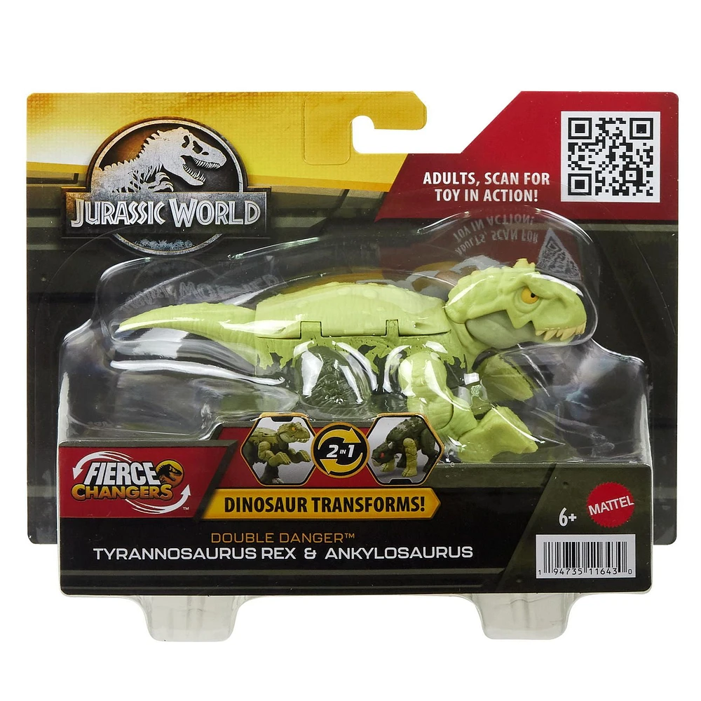 Jurassic World Dinosaur to Dinosaur Transforming Toy, Double Danger Tyrannosaurus Rex & Ankylosaurus