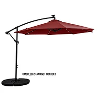 Sun-Ray 10' Offset Solar Lighted Umbrella with Cross Base - Scarlet