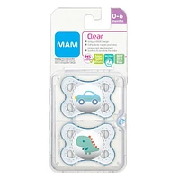 MAM Clear Collection Pacifiers (2 pack, 1 Sterilizing Pacifier Case), MAM Pacifier 0-6 Months, Baby Boy Pacifier, Best Pacifier for Breastfed Babies