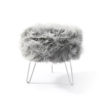 Faux Fur Stool, Grey Faux Fur Stool w/Metal Legs