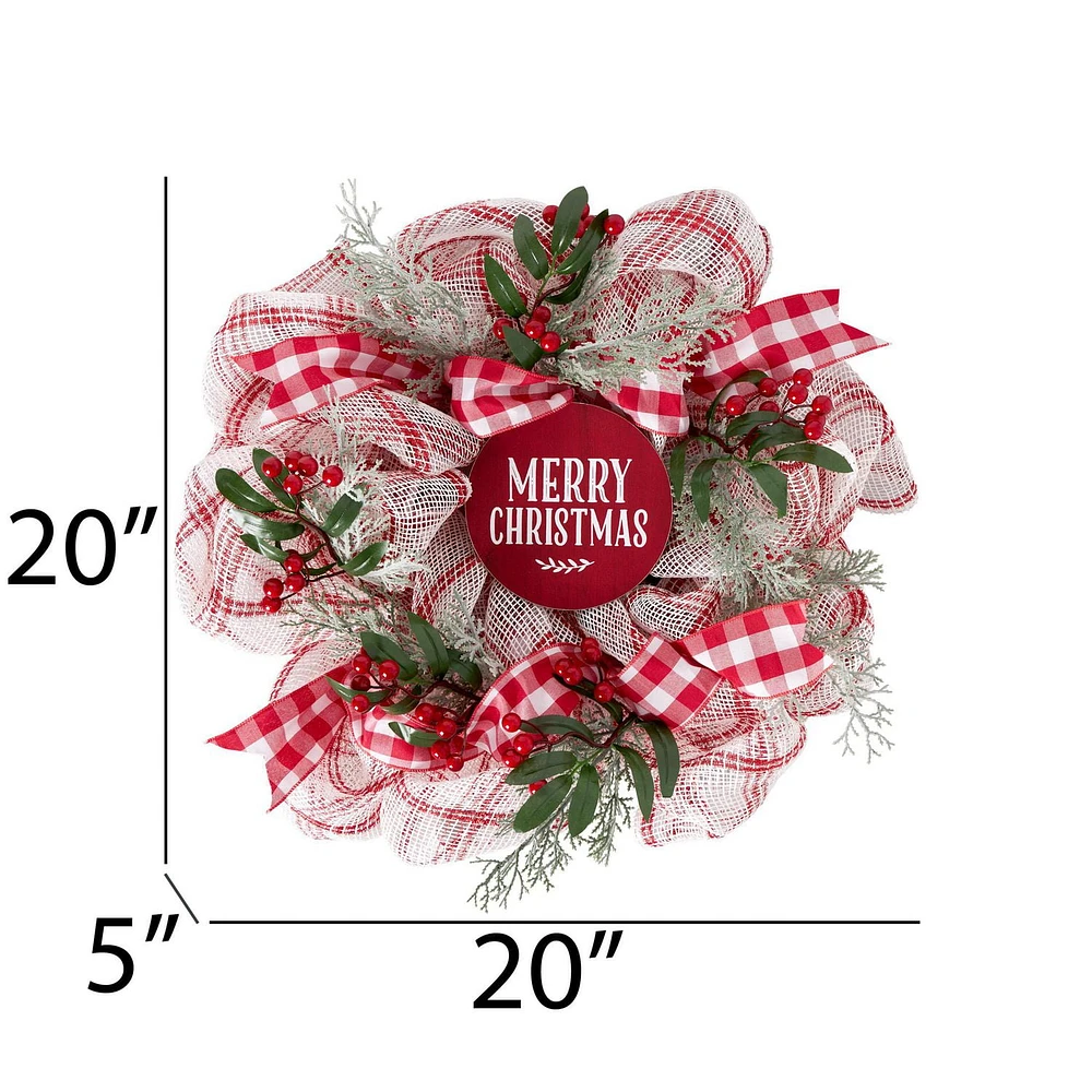 Holiday Time 20" Merry Christmas Mesh Wreath