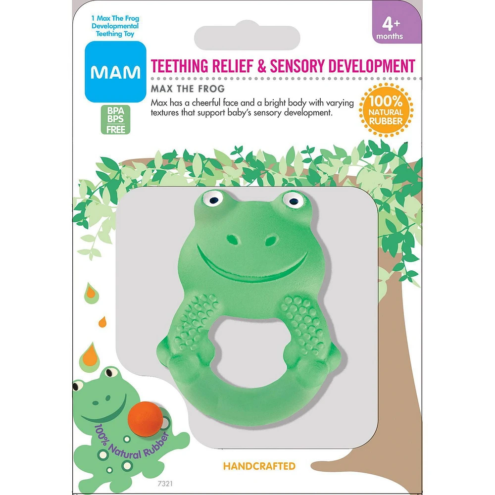 MAM Baby Toys, Teething Toys, Max the Frog 100% Natural Rubber Developmental Teether Toys, 'Friends' Collection, 4+ Months, Unisex, 1-Count