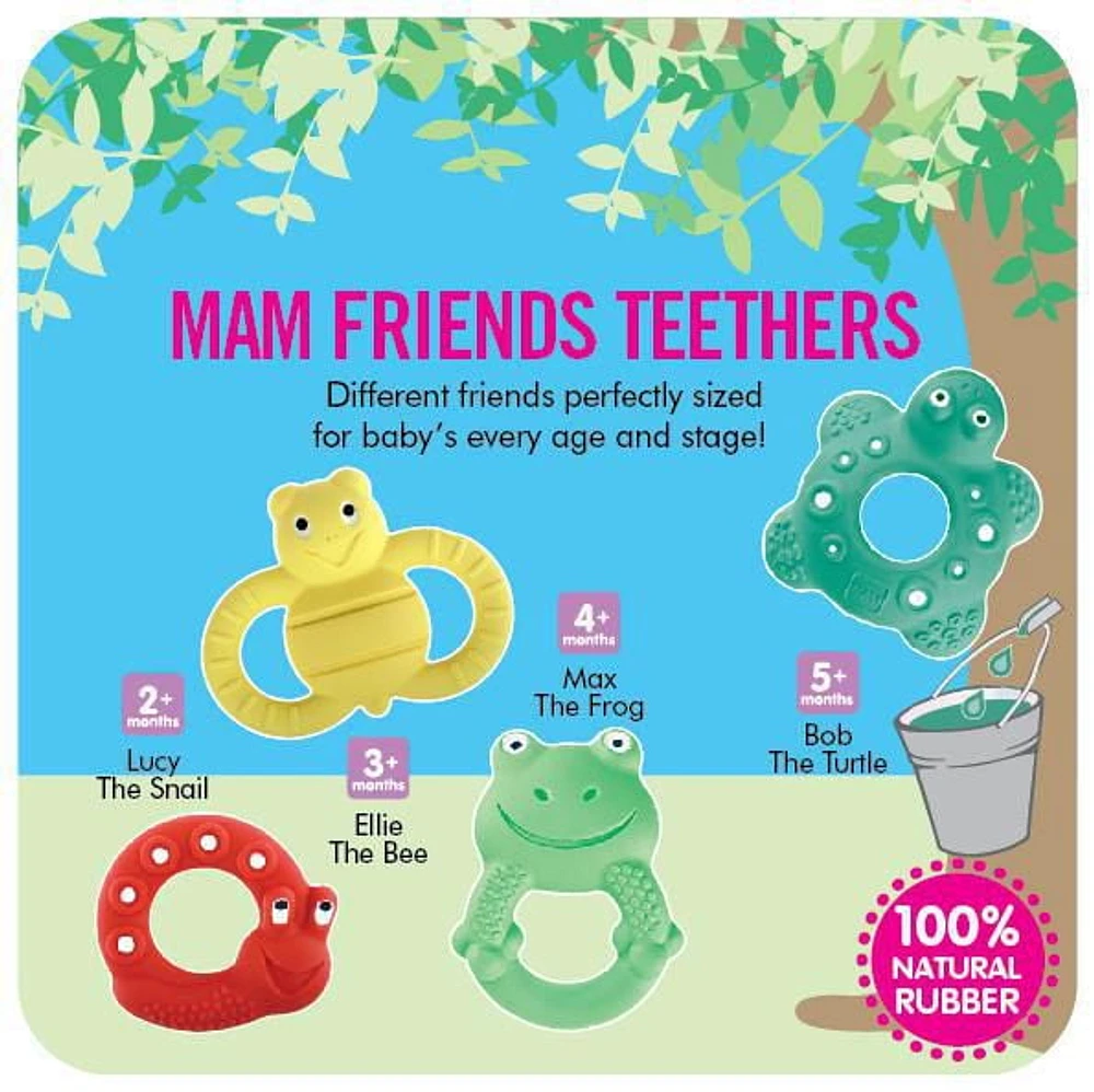 MAM Baby Toys, Teething Toys, Max the Frog 100% Natural Rubber Developmental Teether Toys, 'Friends' Collection, 4+ Months, Unisex, 1-Count