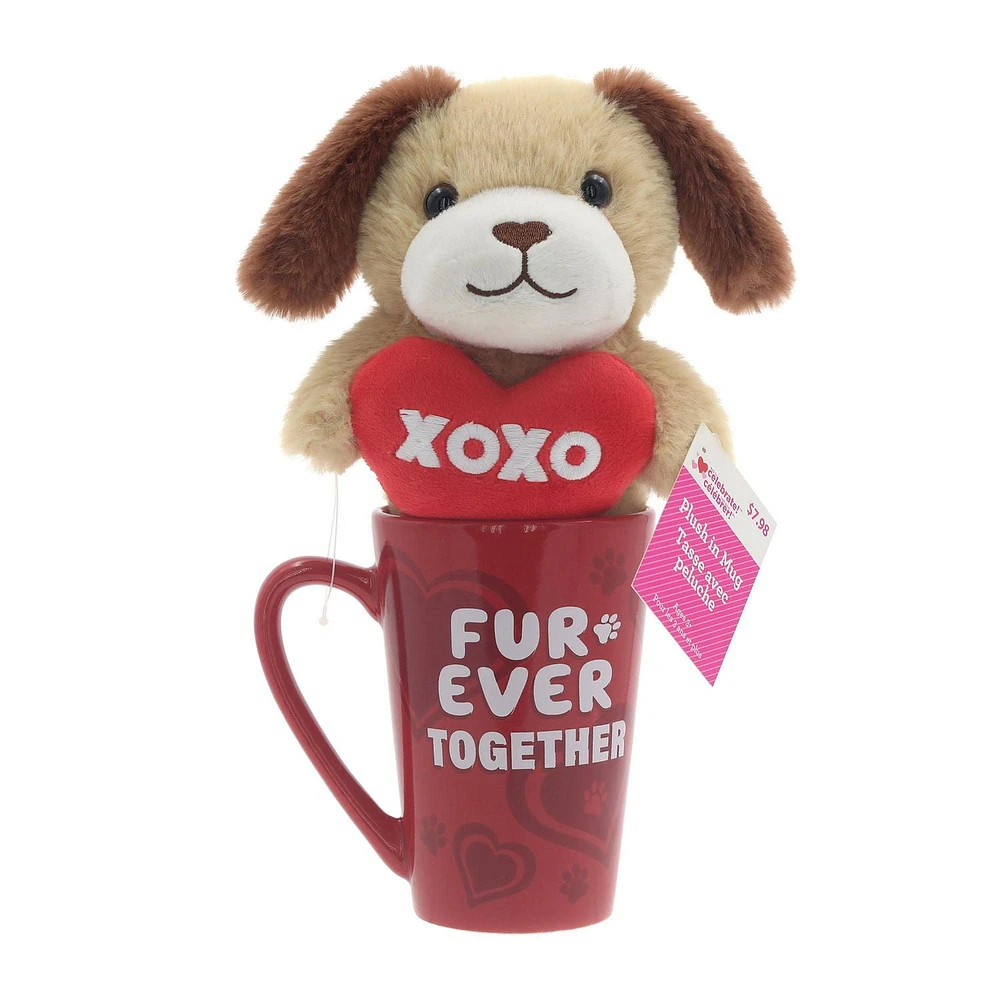 Way To Celebrate Valentine Puppy Plush in a Latte Mug