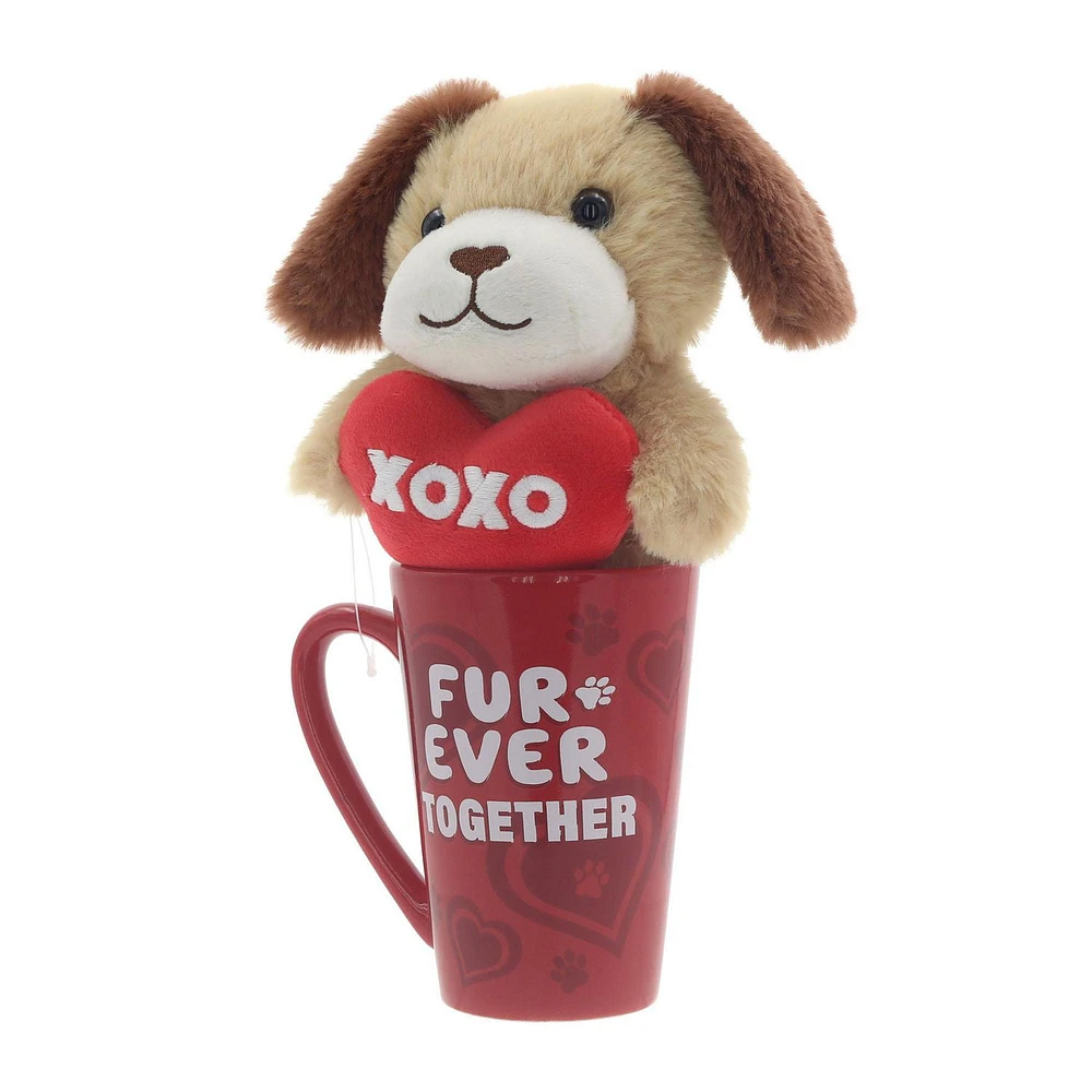 Way To Celebrate Valentine Puppy Plush in a Latte Mug