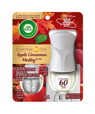 Kit d'huile parfumée Air Wick  (1 réchaud + 1 recharge), Pomme , assainisseur d'air 1 réchaud + 1 recharge