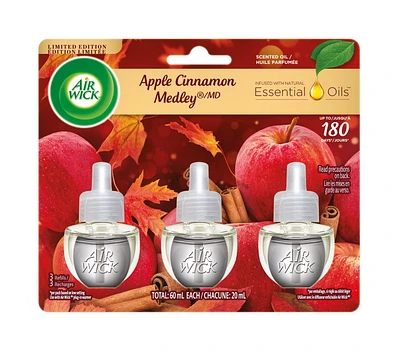 Air Wick Plug-in Air Freshener, Scented Oil Refills, Apple Cinnamon Medley, 3 Refills, Pack of 3