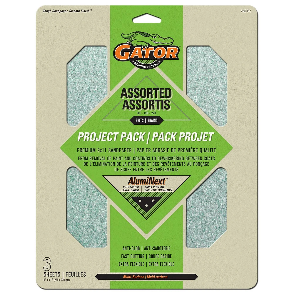 GATOR Premium Sanding Sheets 9x11, Assorted Grits 80/120/220