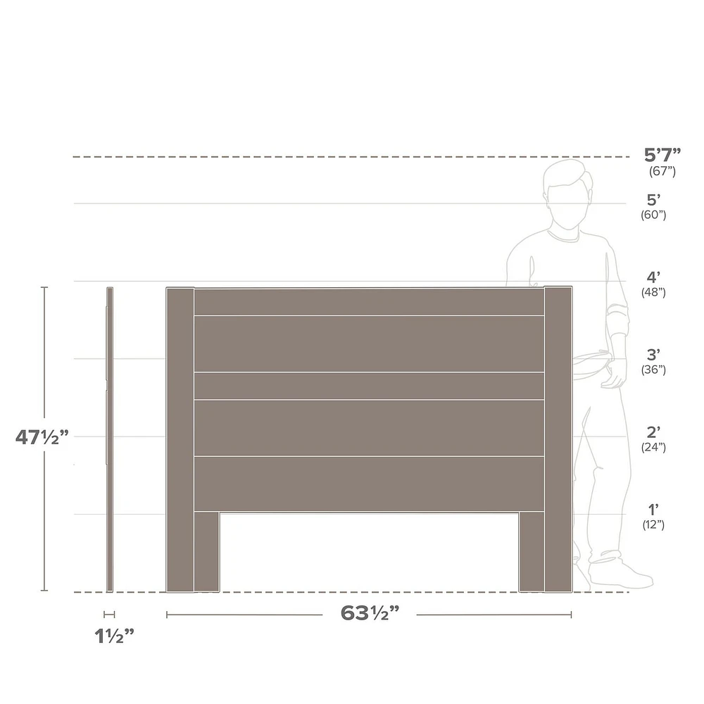 Prepac Rustic Ridge Washed White Queen Headboard 63.5" W x 47.5" H x 1.5" D