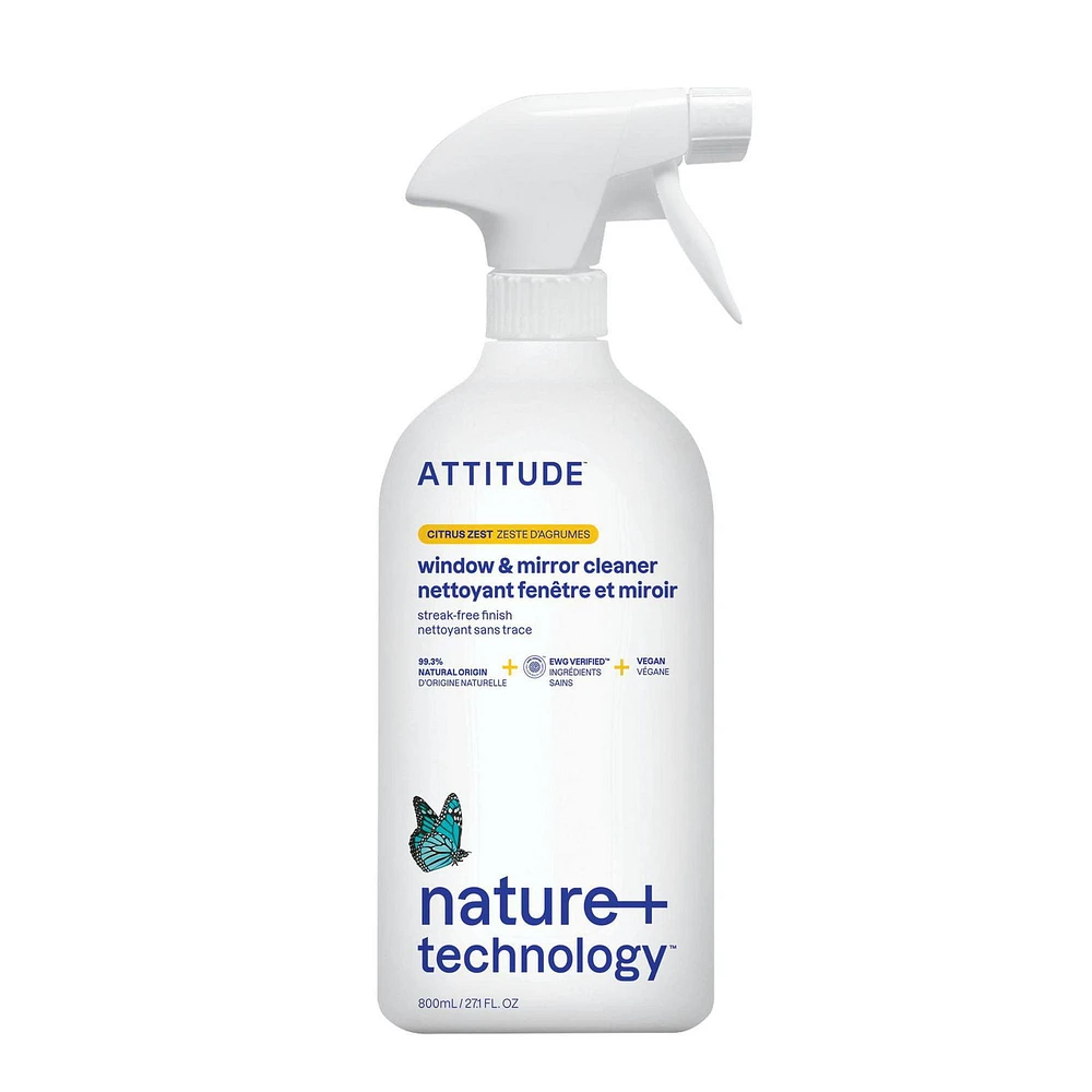 ATTITUDE nature+ technology, Nettoyant Fenêtre et Miroir, Zeste d'Agrumes 800 ml