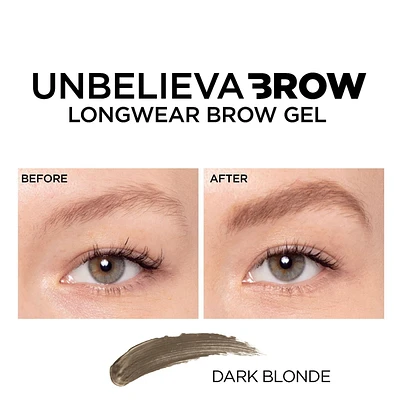 L'Oreal Paris Unbelieva-Brow, Eyebrow Gel, Waterproof Tinted Brow Gel that Stays for Up to 48 Hours, No Smudge, No Transfer, Sweat Resistant, Dark Blonde, 0.15 fl. oz., Tinted Eyebrow Gel