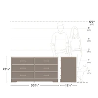 Prepac Rustic Ridge White 6-Drawer Dresser, 18.25"D x 53.25"W x 28.5"H