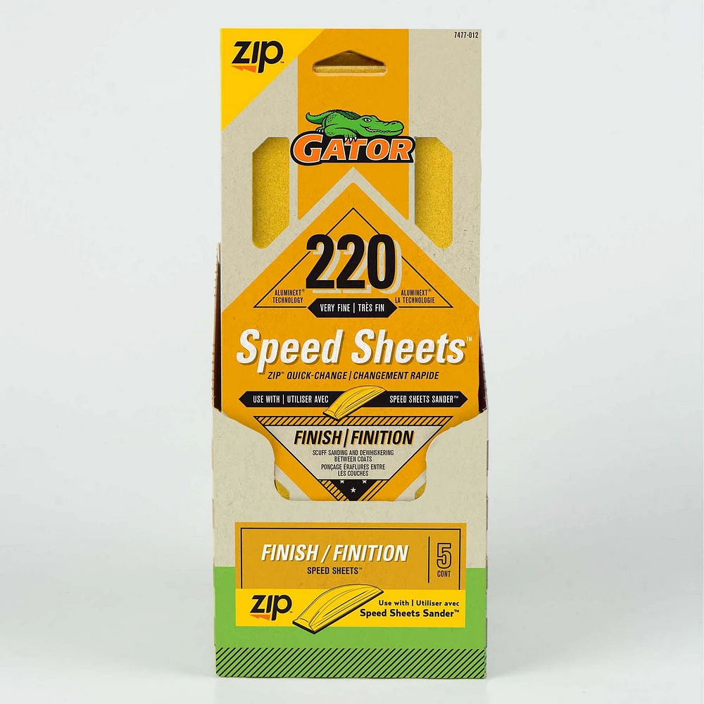 GATOR ZIP Hook & Loop Large Sanding Block Refill Sheets, 220 Grit (5 pack)