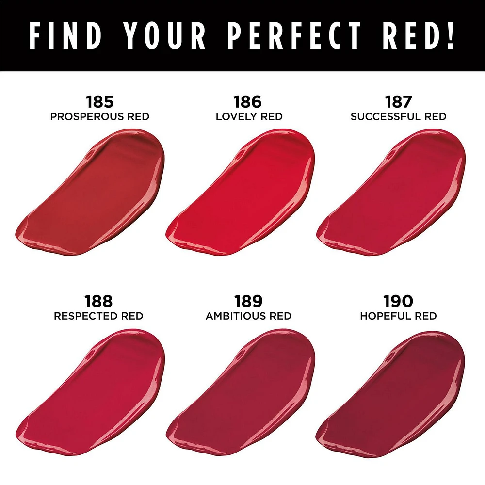 Rouge à lèvres Colour Riche Reds of Worth L’Oréal Paris, rouge à lèvres rouge, rouge à lèvres longue tenue avec formule qui résiste aux bavures imprégnée d’huile d’argan et de vitamine E, fini satiné, Prosperous Red, 3,7 g (0,13 oz) Rouge à lèvres satiné